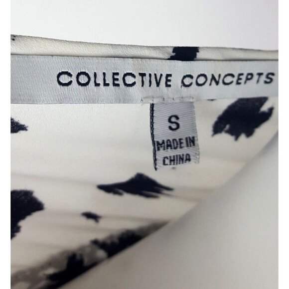 COLLECTIVE CONCEPTS White Black Short Sleeve Blouse Top Shirt Womens S Small - Picture 5 of 6